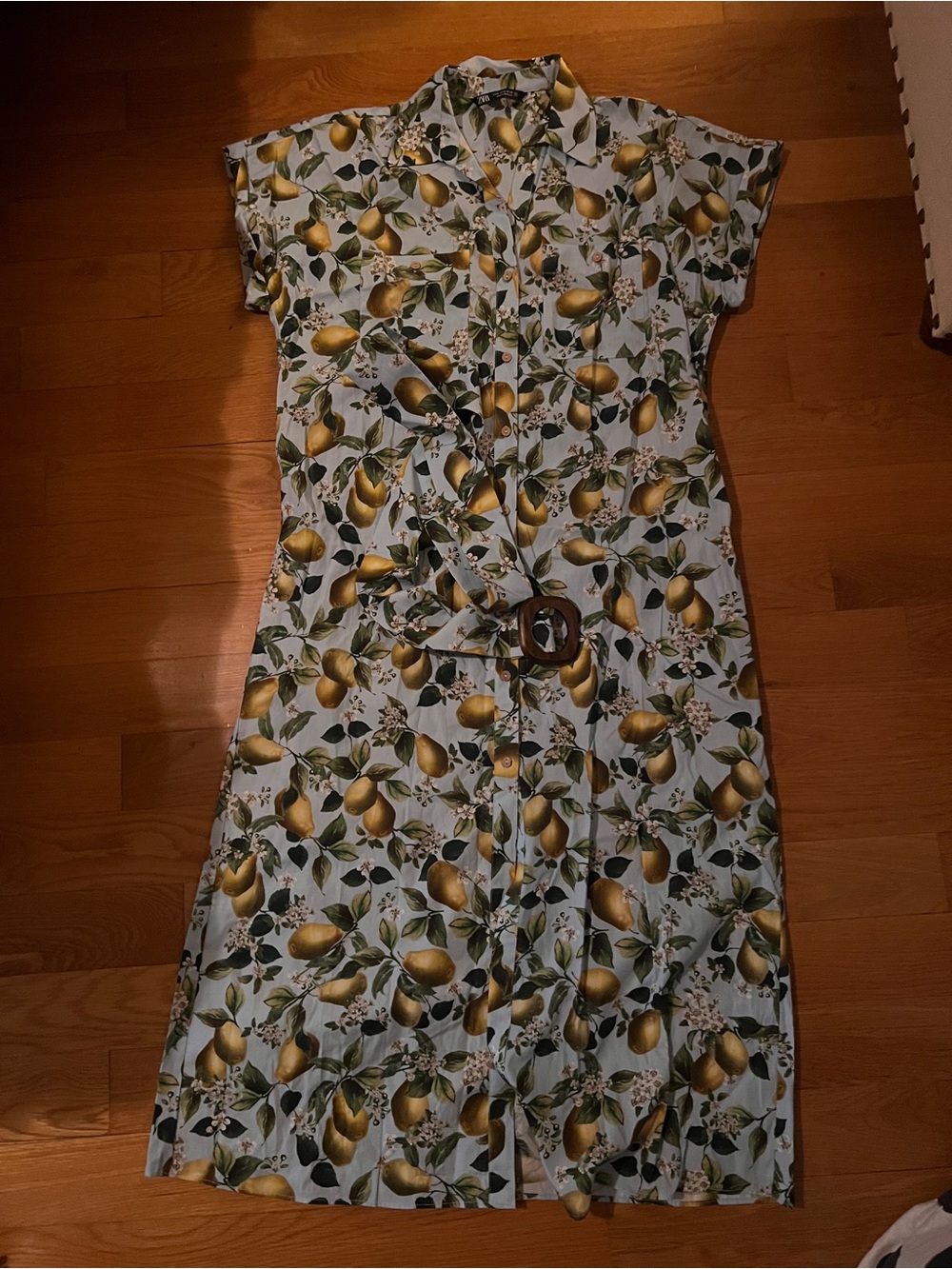 Zara Blue Lemon-Print Belted Maxi Dress- brand new never worn without tags